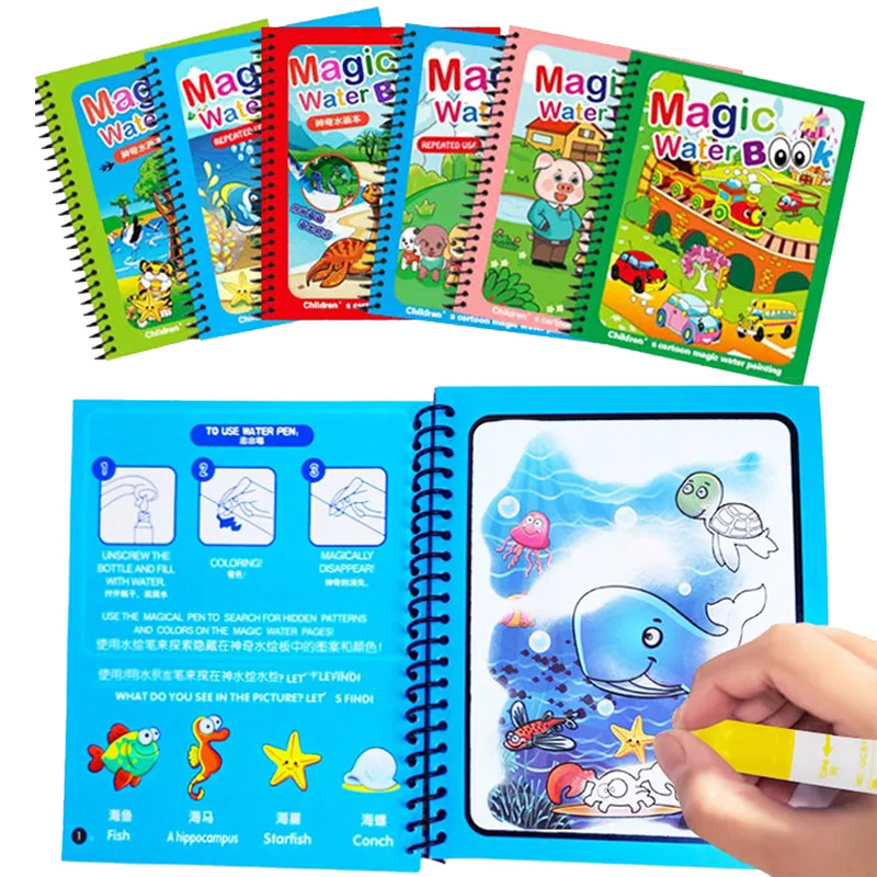 Reusable Water Magic Coloring Book - Kids Montessori Toys Reusable Coloring Book