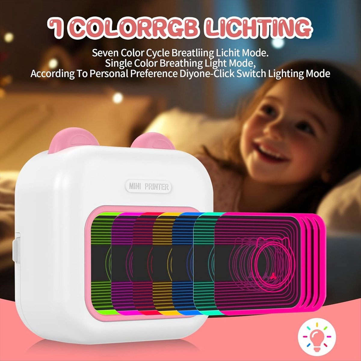 Mini Sticker Printer RGB Light - Mini Pocket Thermal Printer Paper Roll 评论和价格