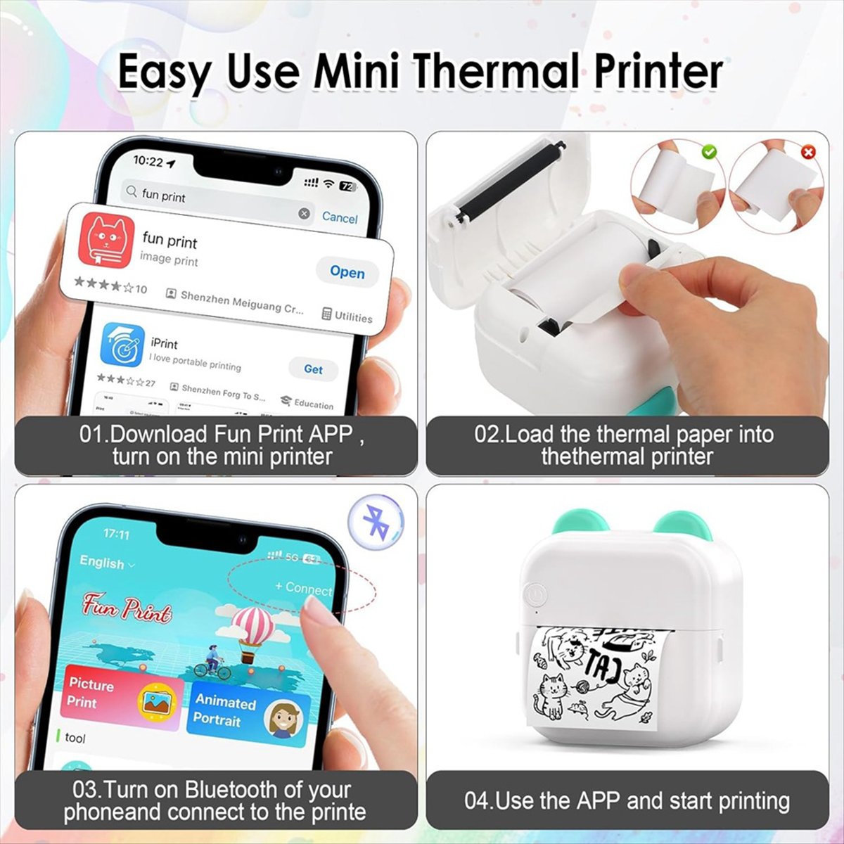 Mini Sticker Printer RGB Light - Mini Pocket Thermal Printer Paper Roll 评论和价格