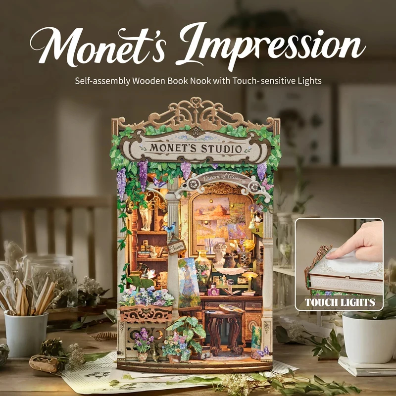Wooden Monet's Studio Book Noo - Diy Wooden Book Nook Kit Shelf Insert 评论和价格