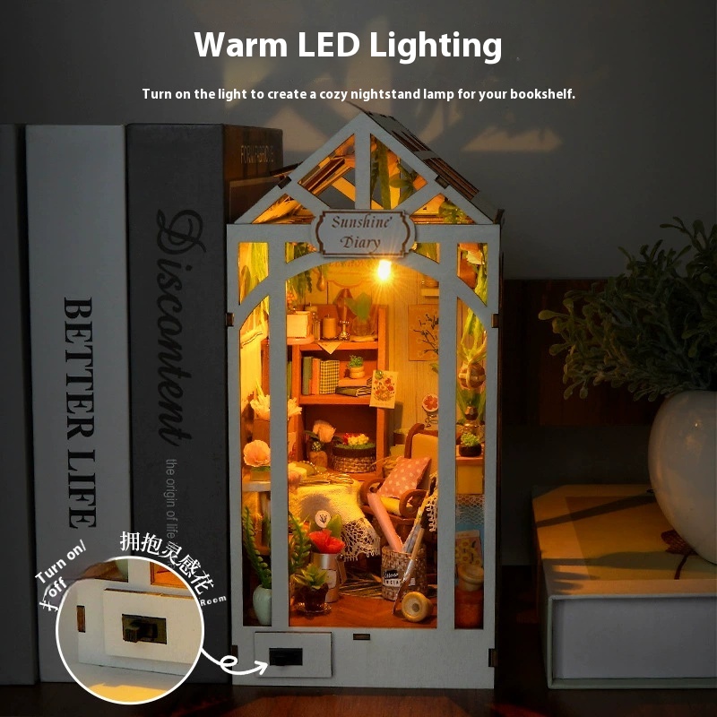 Diy Wooden Sunshine Diary Book - Diy Wooden Book Nook Kit Shelf Insert 评论和价格