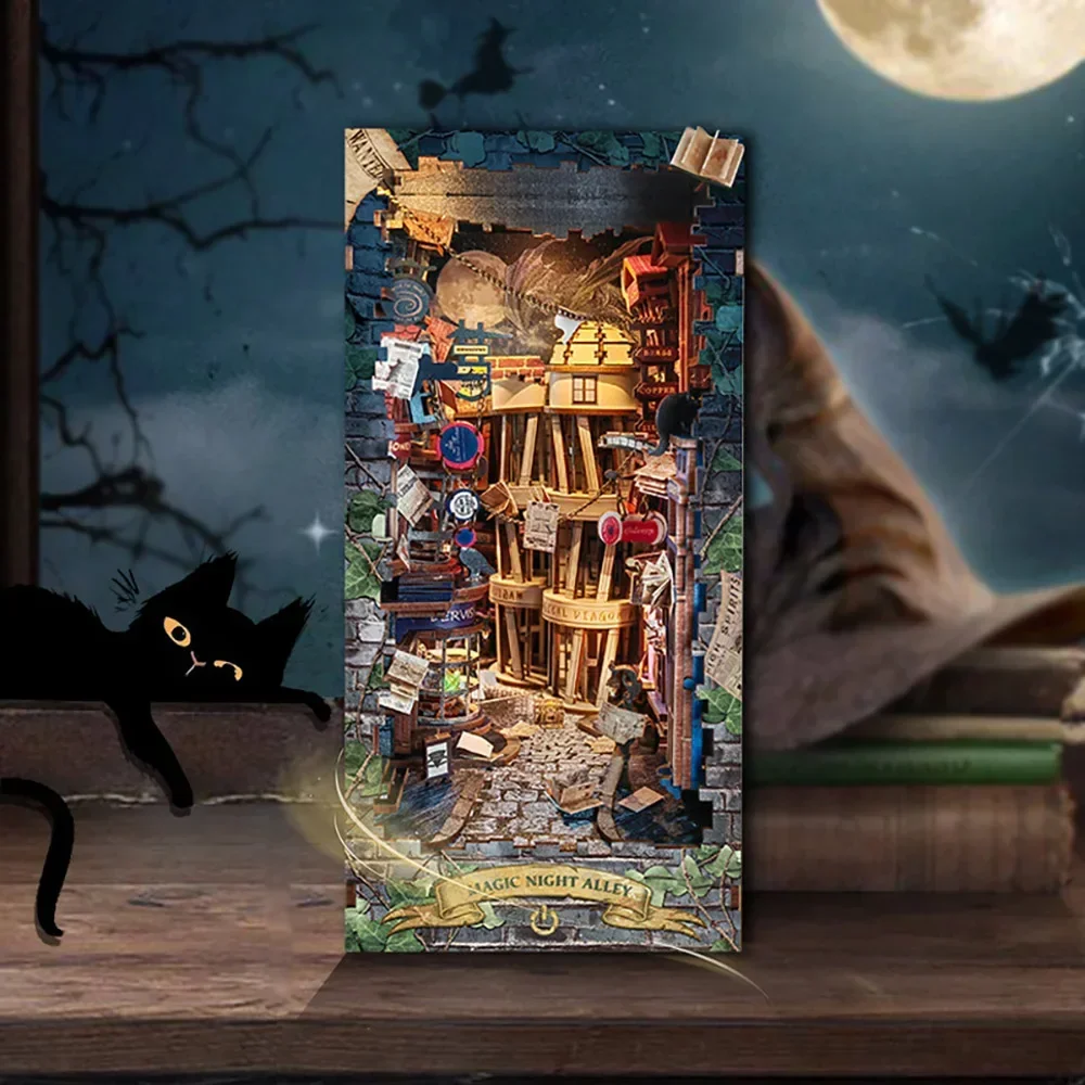 Retro DIY Magic Night Alley Wo - Diy Wooden Book Nook Kit Shelf Insert 评论和价格