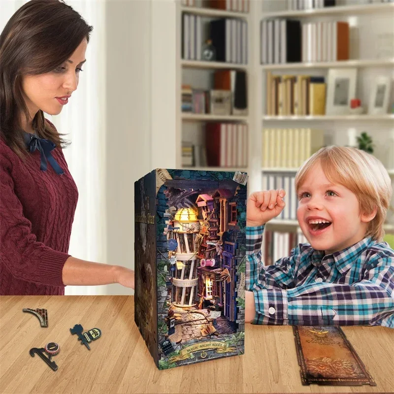 Retro DIY Magic Night Alley Wo - Diy Wooden Book Nook Kit Shelf Insert 评论和价格