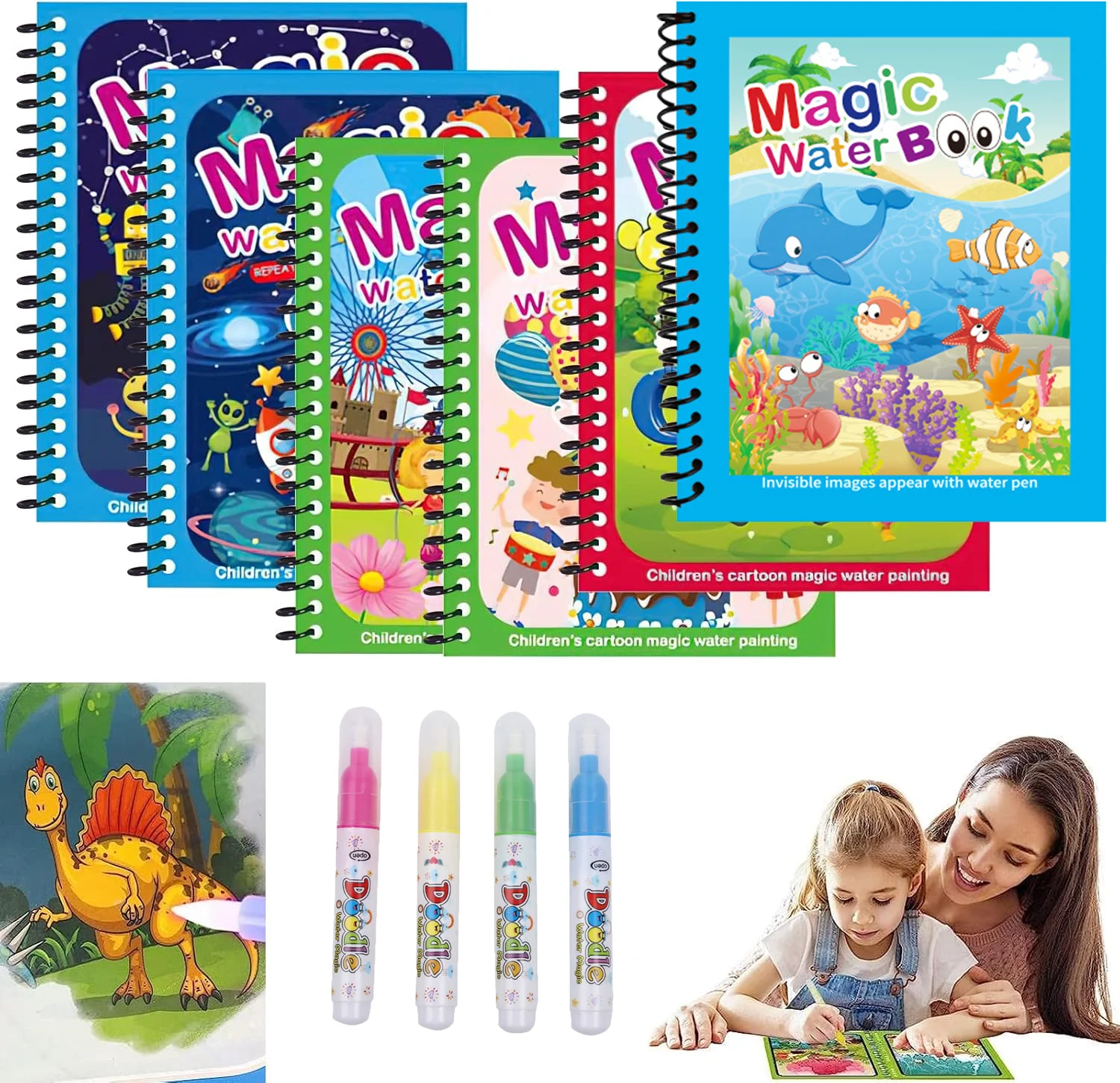 Reusable Coloring Water with W - Reusable Water Magic Coloring Book 评论和价格