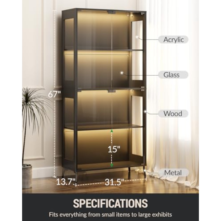 Glass display cabinet with doo - Books 评论和价格