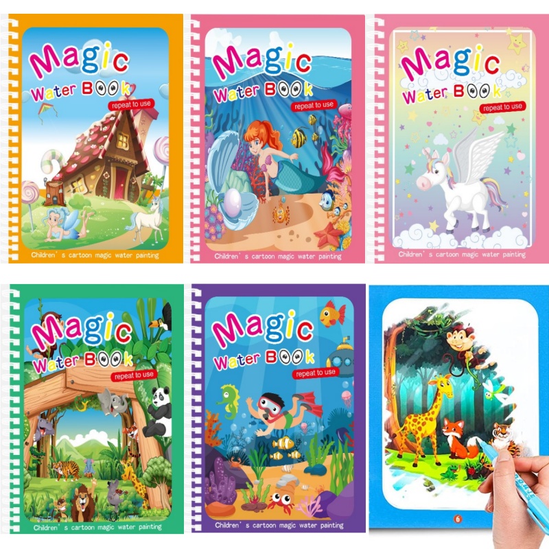 Children's Magic Water Drawing - Reusable Water Magic Coloring Book 评论和价格